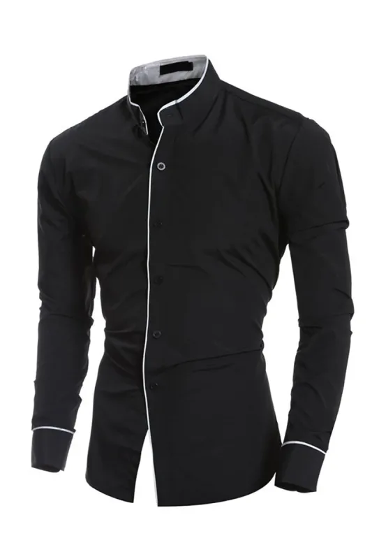 Casual Stand Collar Plus Size Long Sleeve Black Shirt sold by Zapaka