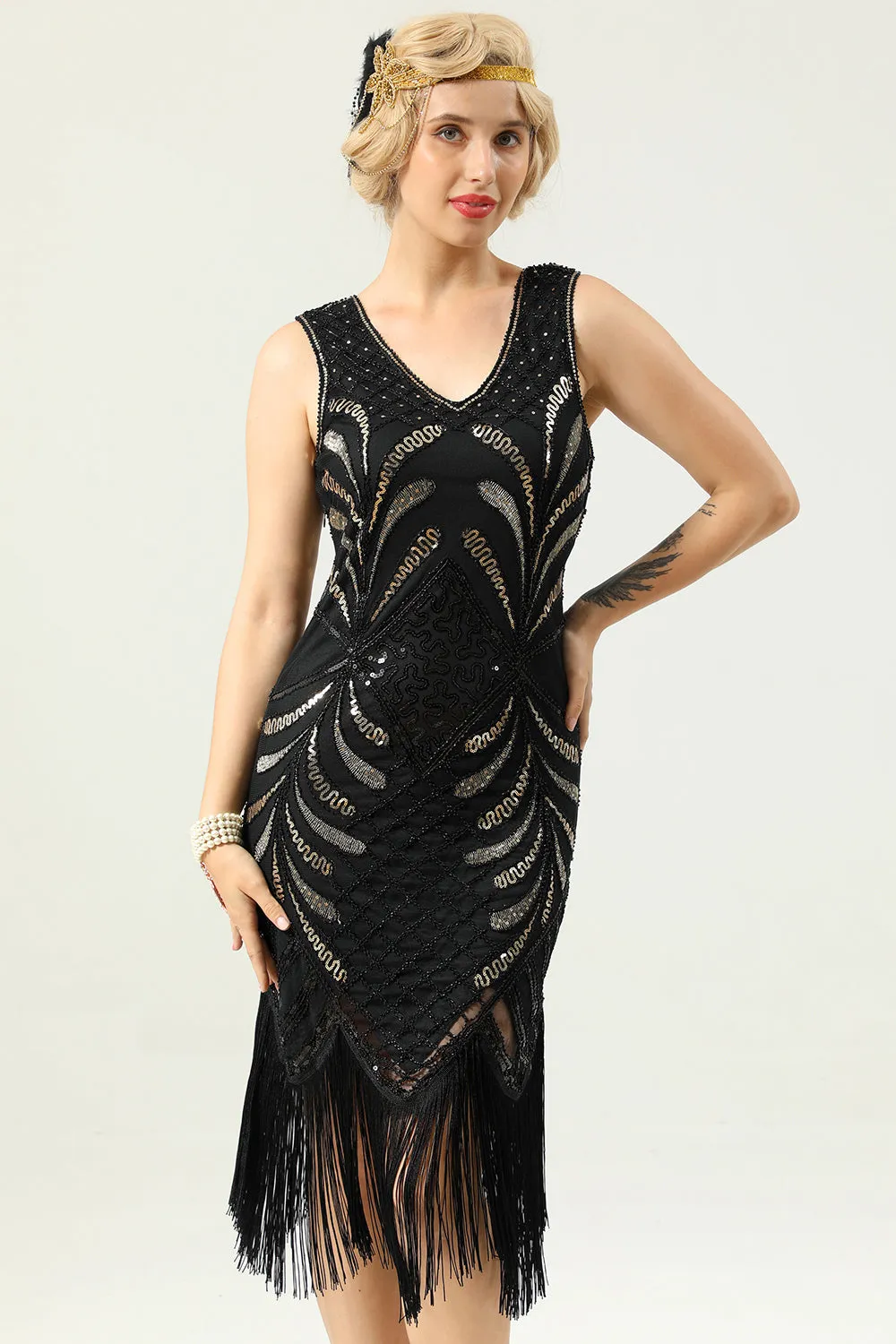 Women 1920s Fringe Gold Sequin Dress sold by Zapaka product image thumbnail 4