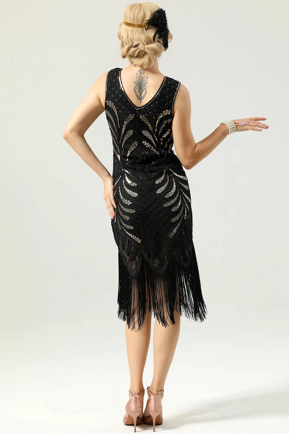Women 1920s Fringe Gold Sequin Dress sold by Zapaka product image thumbnail 2