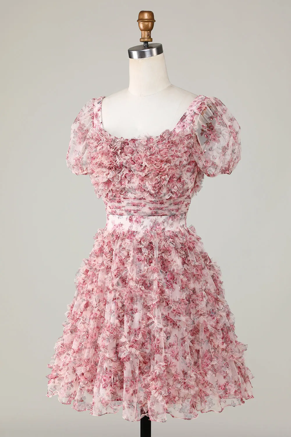 Cute A Line Floral Ivory Red Flower Homecoming Dress with Ruffles sold by Zapaka product image thumbnail 3