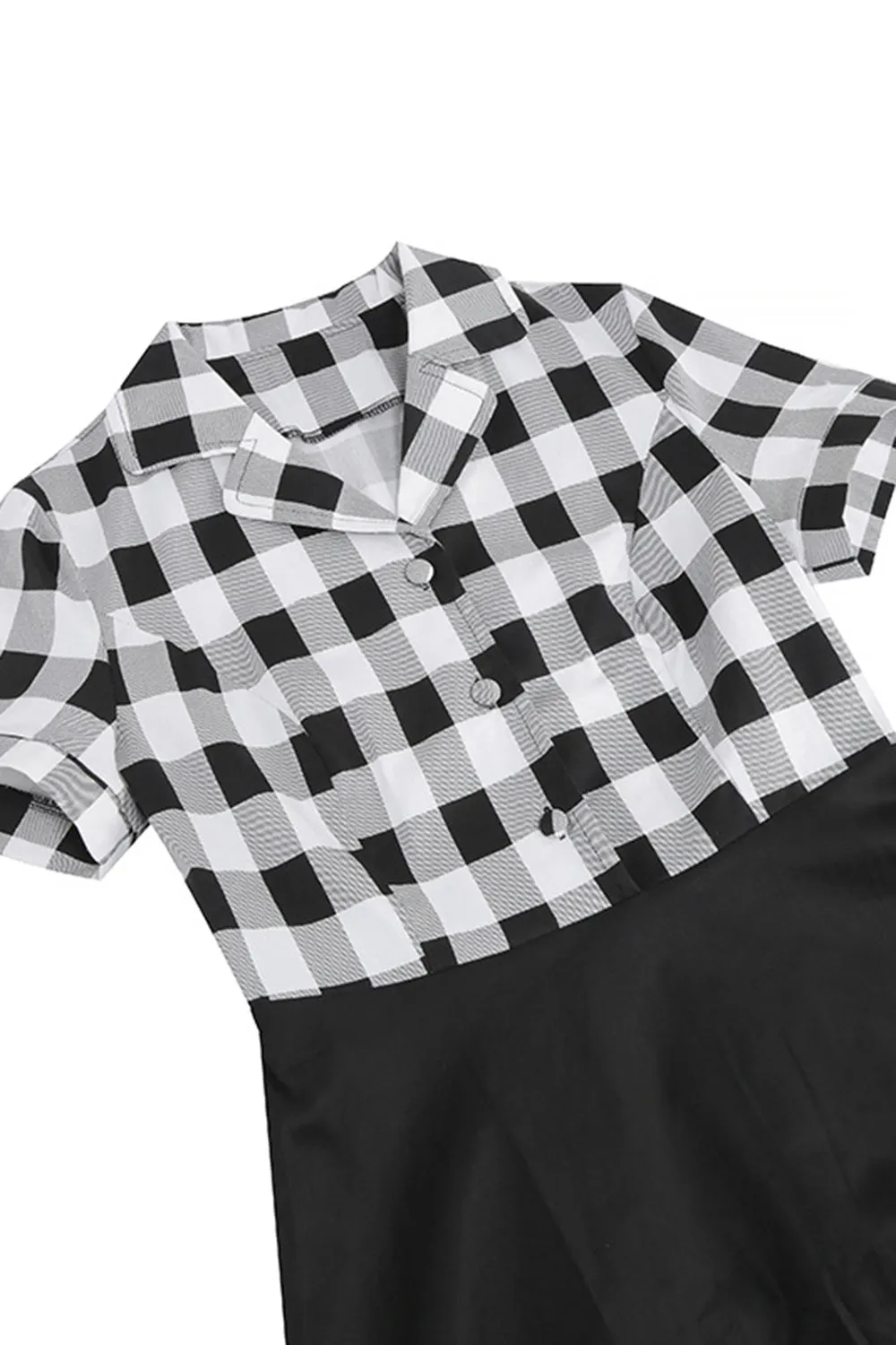 V-Neck Short Sleeves Plaid Black 1950s Dress with Belt sold by Zapaka product image thumbnail 4