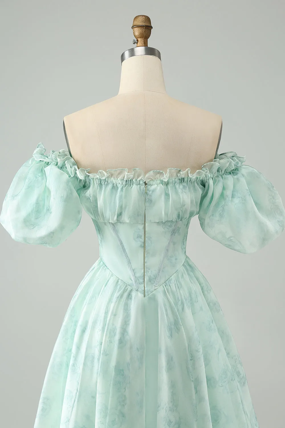 Light Green A Line Square Neck Floral Ruffle Short Homecoming Dress sold by Zapaka product image thumbnail 5