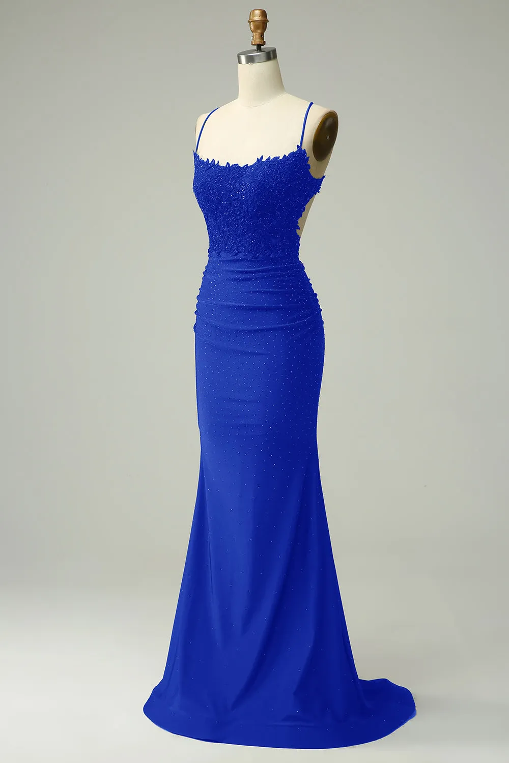 Trendy Mermaid Halter Neck Royal Blue Long Prom Dress with Appliques Beading sold by Zapaka product image thumbnail 3