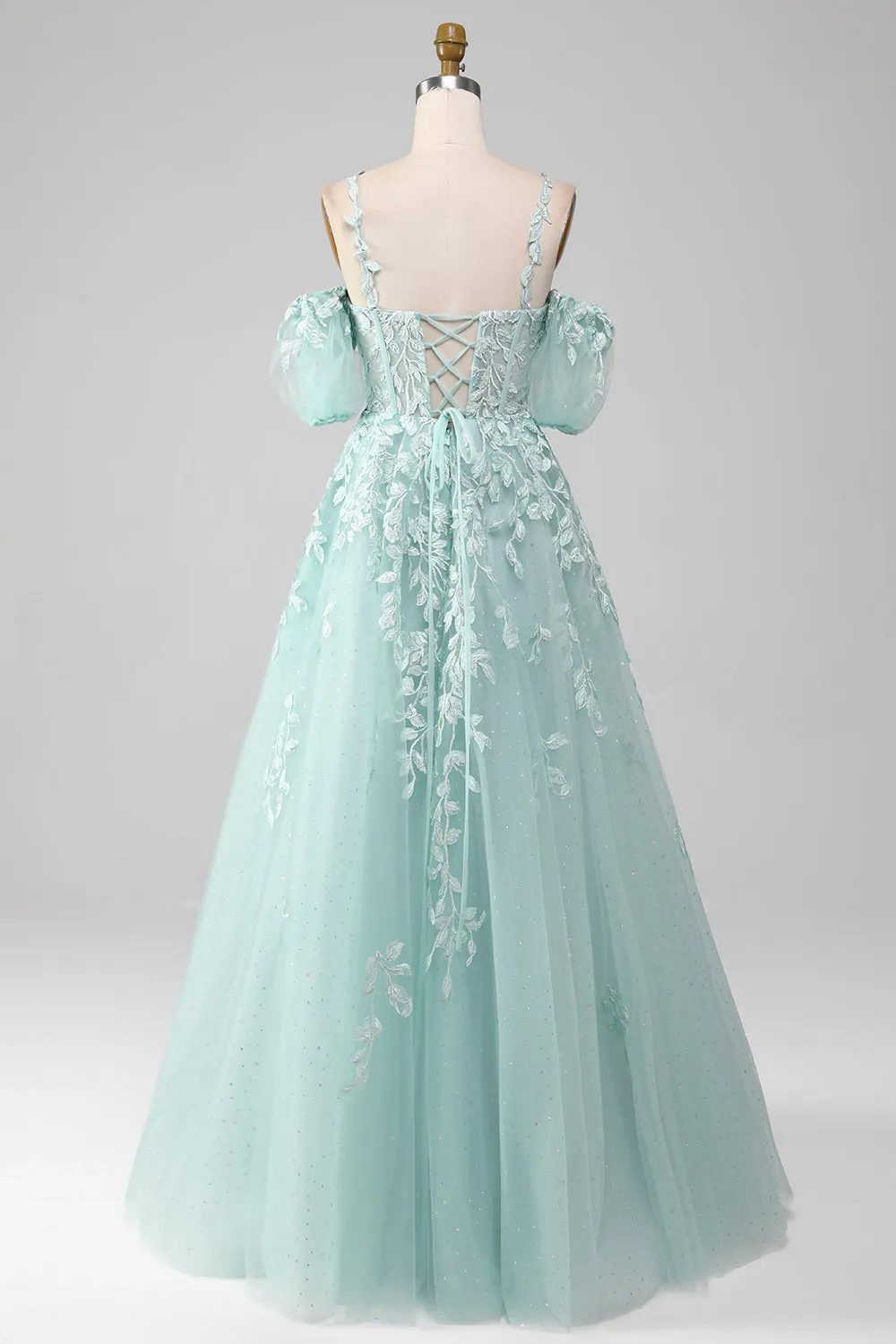 Mint Ball-Gown Off The Shoulder Beaded Prom Dresses With Appliques sold by Zapaka product image thumbnail 2