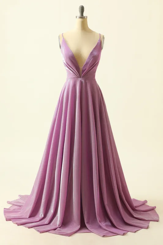 Purple V-neck Sparkly Prom Dress sold by Zapaka