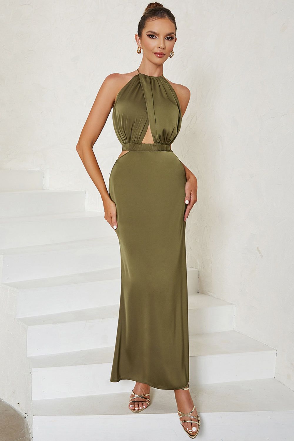 Mermaid Halter Backless Olive Party Dress sold by Zapaka product image thumbnail 3