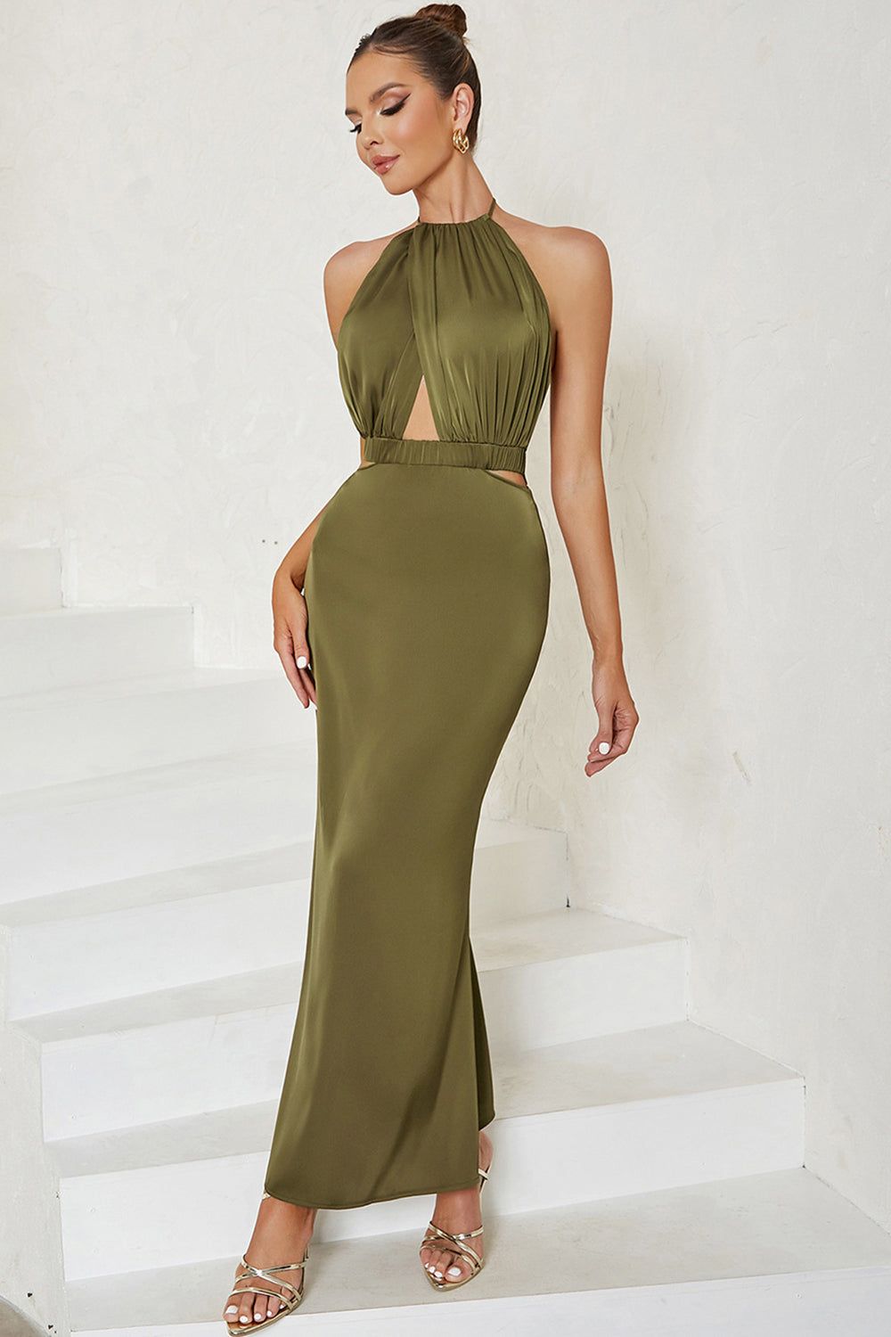 Mermaid Halter Backless Olive Party Dress sold by Zapaka product image thumbnail 4