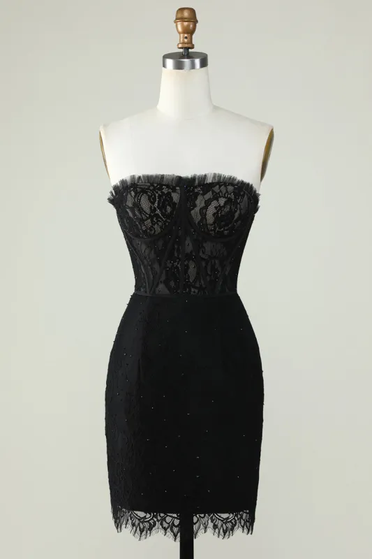 Strapless Black Homecoming Dress with Beading sold by Zapaka