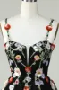 Spaghetti Straps Black A Line Sequin Flowers Homecoming Dress sold by Zapaka