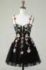 Spaghetti Straps Black A Line Sequin Flowers Homecoming Dress sold by Zapaka