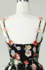 Spaghetti Straps Black A Line Sequin Flowers Homecoming Dress sold by Zapaka