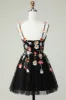 Spaghetti Straps Black A Line Sequin Flowers Homecoming Dress sold by Zapaka