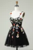 Spaghetti Straps Black A Line Sequin Flowers Homecoming Dress sold by Zapaka