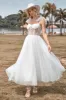 Ivory Tulle Corset Tea-Length A Line Wedding Dress sold by Zapaka