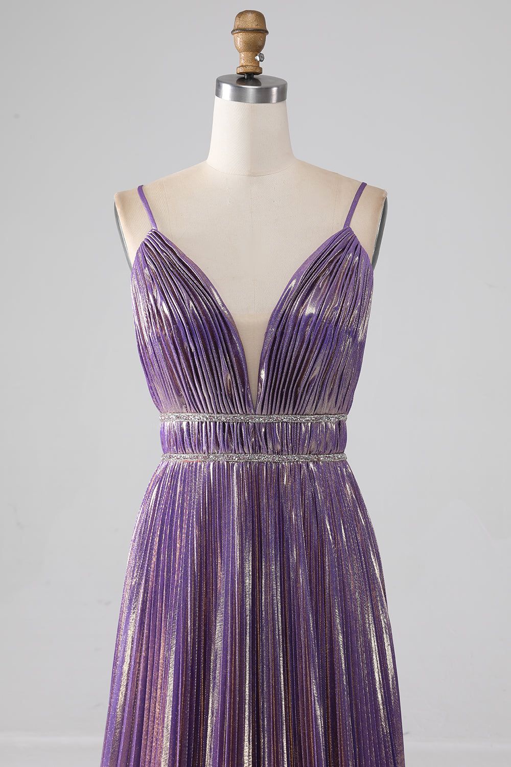 Glitter Purple A-Line Spaghetti Straps Pleated Prom Dress sold by Zapaka product image thumbnail 4