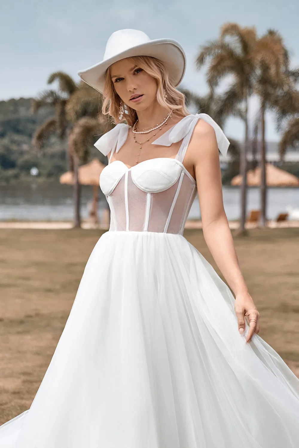Ivory Tulle Corset Tea-Length A Line Wedding Dress sold by Zapaka product image thumbnail 3