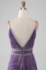 Glitter Purple A-Line Spaghetti Straps Pleated Prom Dress sold by Zapaka