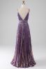 Glitter Purple A-Line Spaghetti Straps Pleated Prom Dress sold by Zapaka