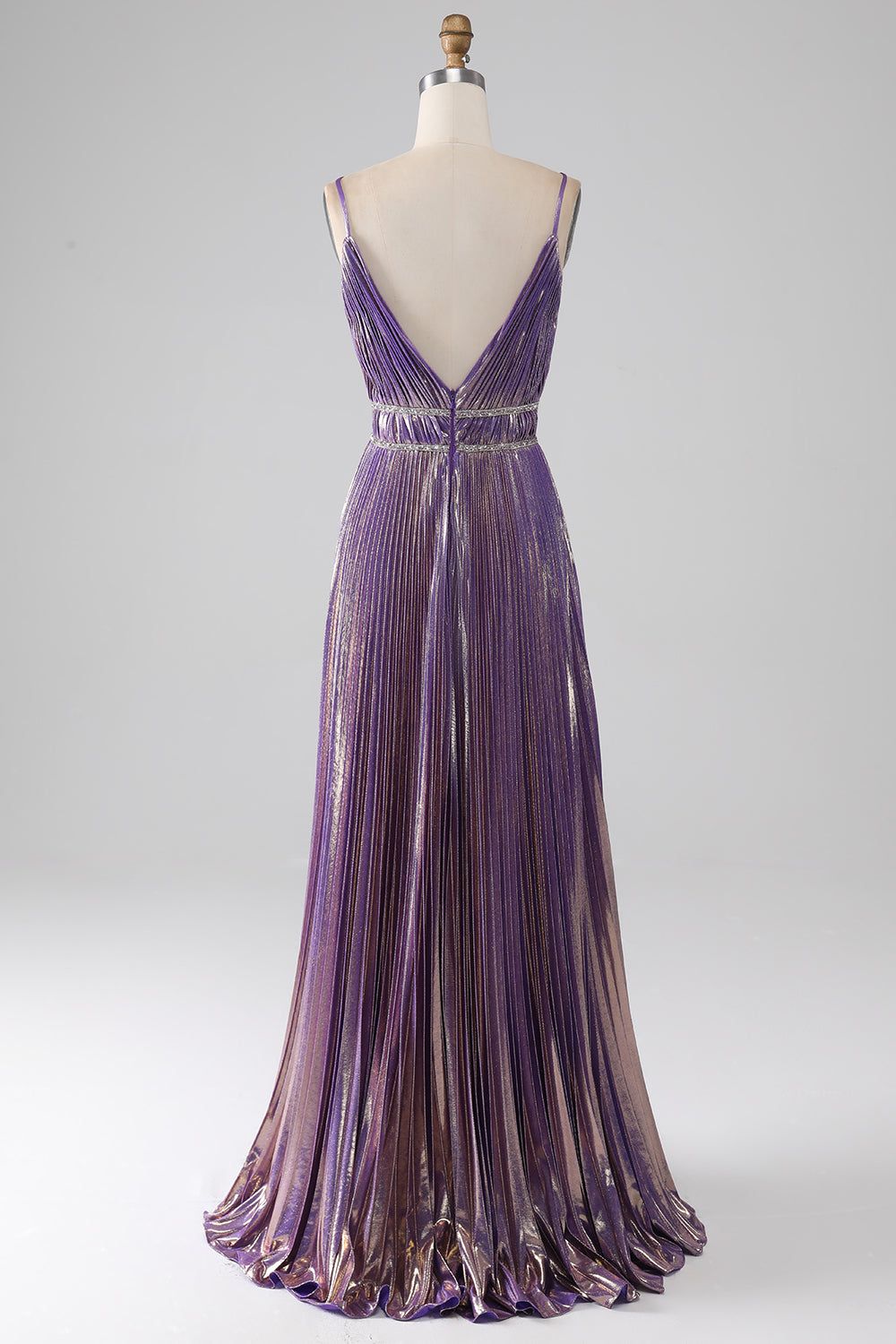 Glitter Purple A-Line Spaghetti Straps Pleated Prom Dress sold by Zapaka product image thumbnail 2