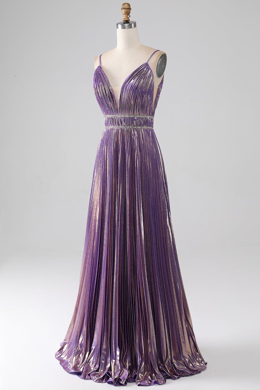 Glitter Purple A-Line Spaghetti Straps Pleated Prom Dress sold by Zapaka product image thumbnail 3