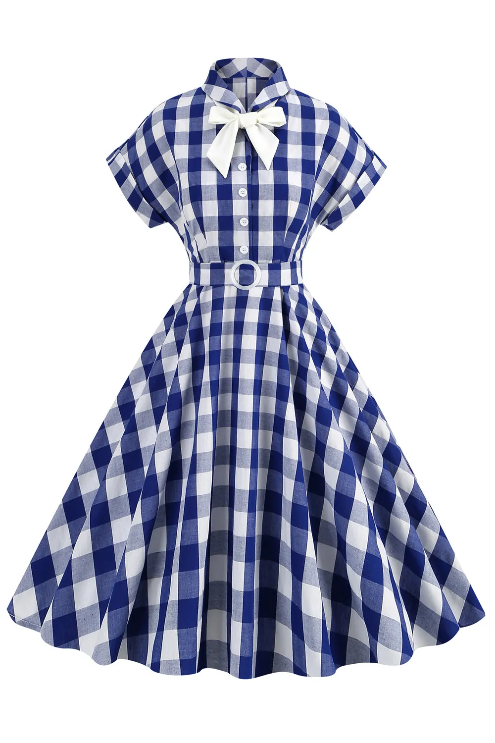 Pink Plaid Bowknot 1950s Dress With Short Sleeves sold by Zapaka product image thumbnail 5