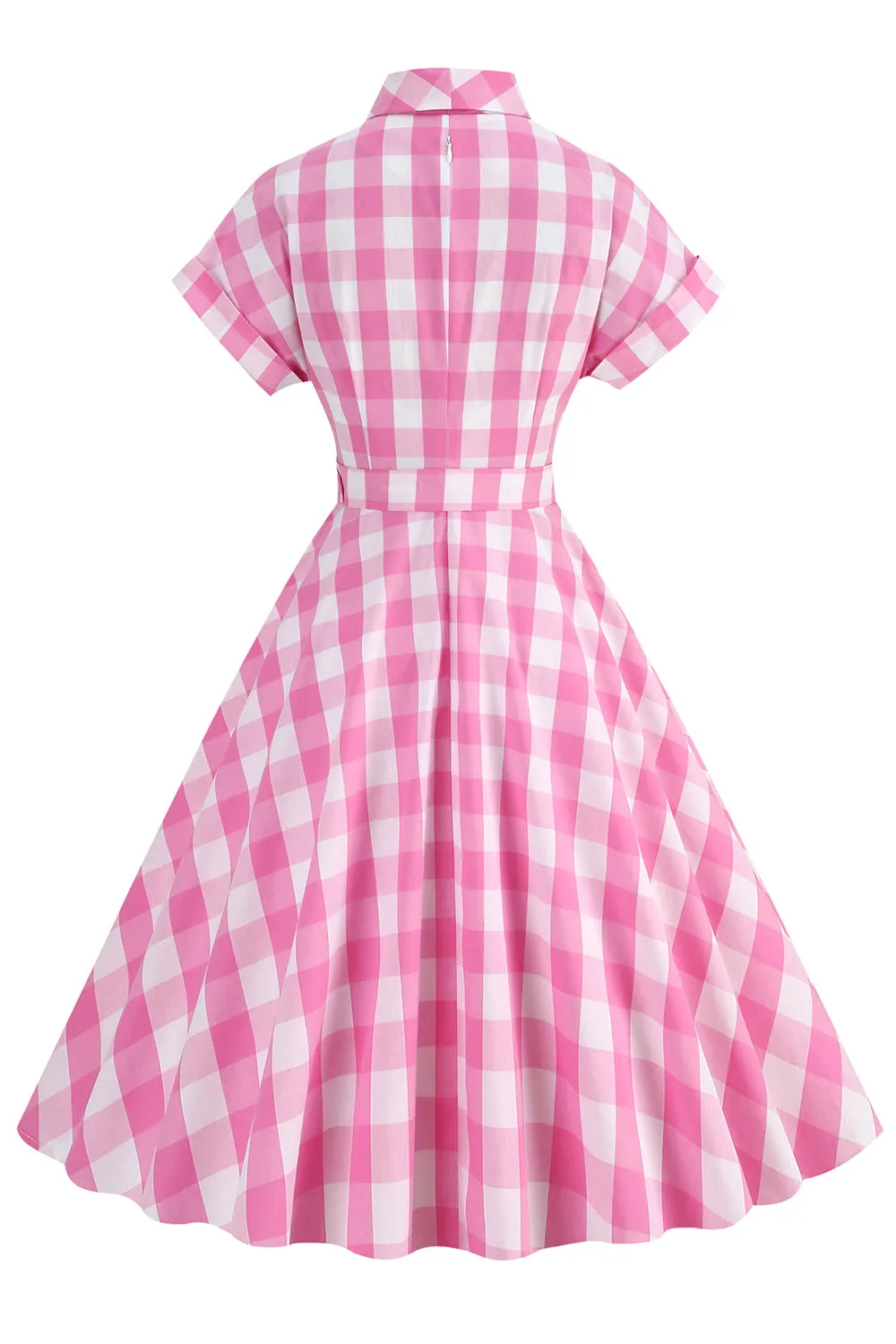 Pink Plaid Bowknot 1950s Dress With Short Sleeves sold by Zapaka product image thumbnail 2