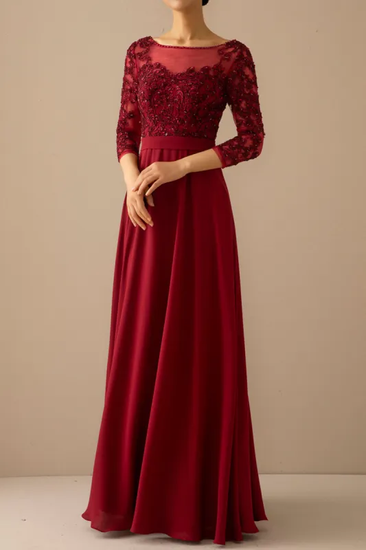 Mother of the Bride Dress With Illusion Sleeves sold by Zapaka