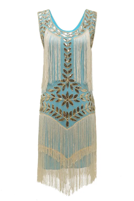 Blue Apricot Gatsby 1920s Dress with Sequins and Fringes sold by Zapaka
