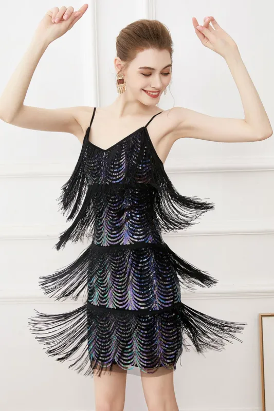 Black Friges Spaghetti Straps 1920s Dress sold by Zapaka