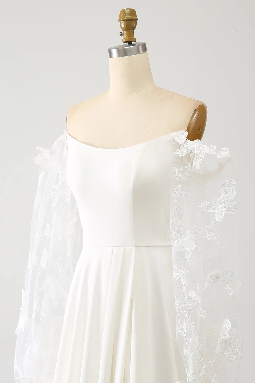 Ivory A Line Long Chiffon Wedding Dress With 3D Butterflies Long Sleeves sold by Zapaka product image thumbnail 5