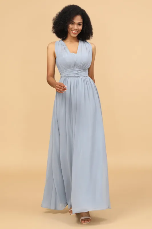 Grey Blue Convertible Long Chiffon Bridesmaid Dress sold by Zapaka