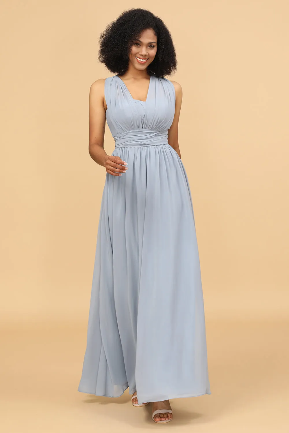 Grey Blue Convertible Long Chiffon Bridesmaid Dress sold by Zapaka