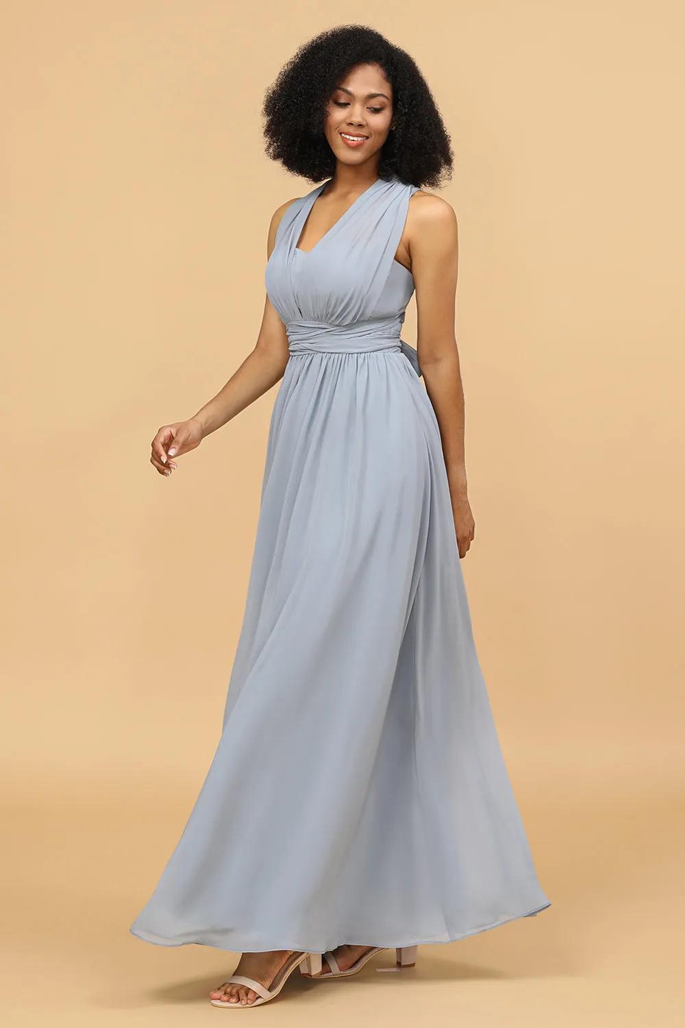 Grey Blue Convertible Long Chiffon Bridesmaid Dress sold by Zapaka product image thumbnail 5