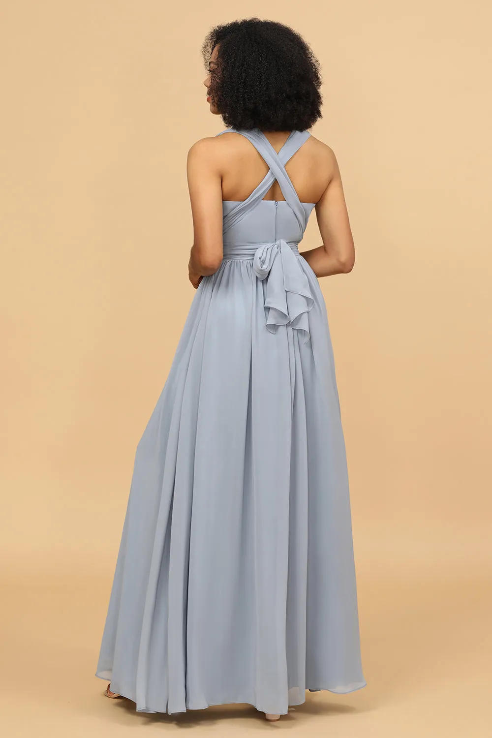 Grey Blue Convertible Long Chiffon Bridesmaid Dress sold by Zapaka product image thumbnail 2