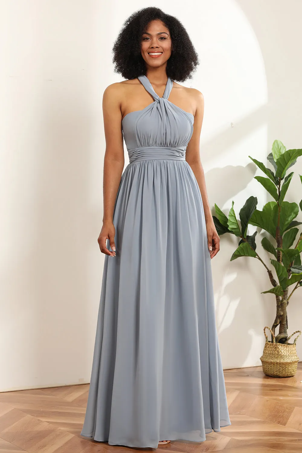 Grey Blue Convertible Long Chiffon Bridesmaid Dress sold by Zapaka product image thumbnail 3