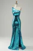 Sparkly Blue Sequins One Shoulder Long Prom Dress with Slit sold by Zapaka