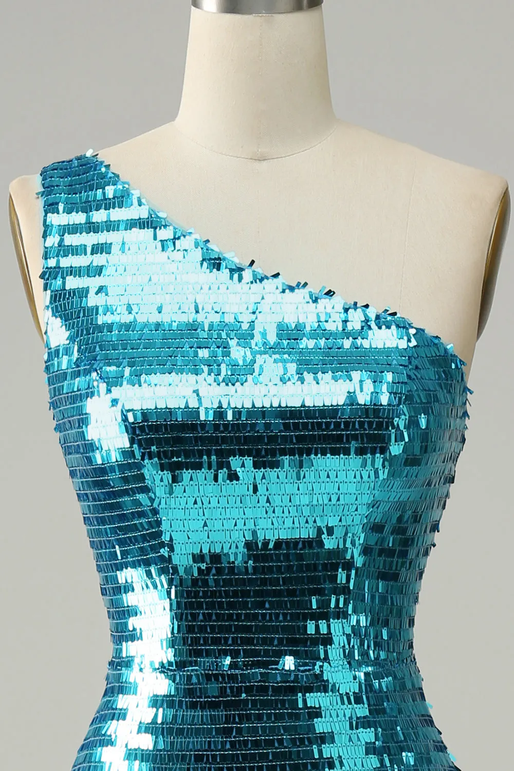 Sparkly Blue Sequins One Shoulder Long Prom Dress with Slit sold by Zapaka product image thumbnail 5