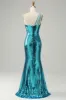 Sparkly Blue Sequins One Shoulder Long Prom Dress with Slit sold by Zapaka