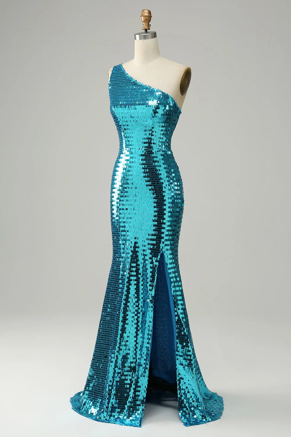 Sparkly Blue Sequins One Shoulder Long Prom Dress with Slit sold by Zapaka product image thumbnail 4