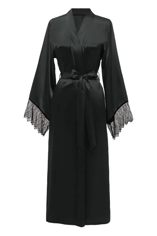 Black Bridesamaid Robe With Lace sold by Zapaka