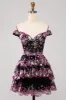 Sparkly Black Pink Corset Tiered Lace A-Line Short Homecoming Dress sold by Zapaka