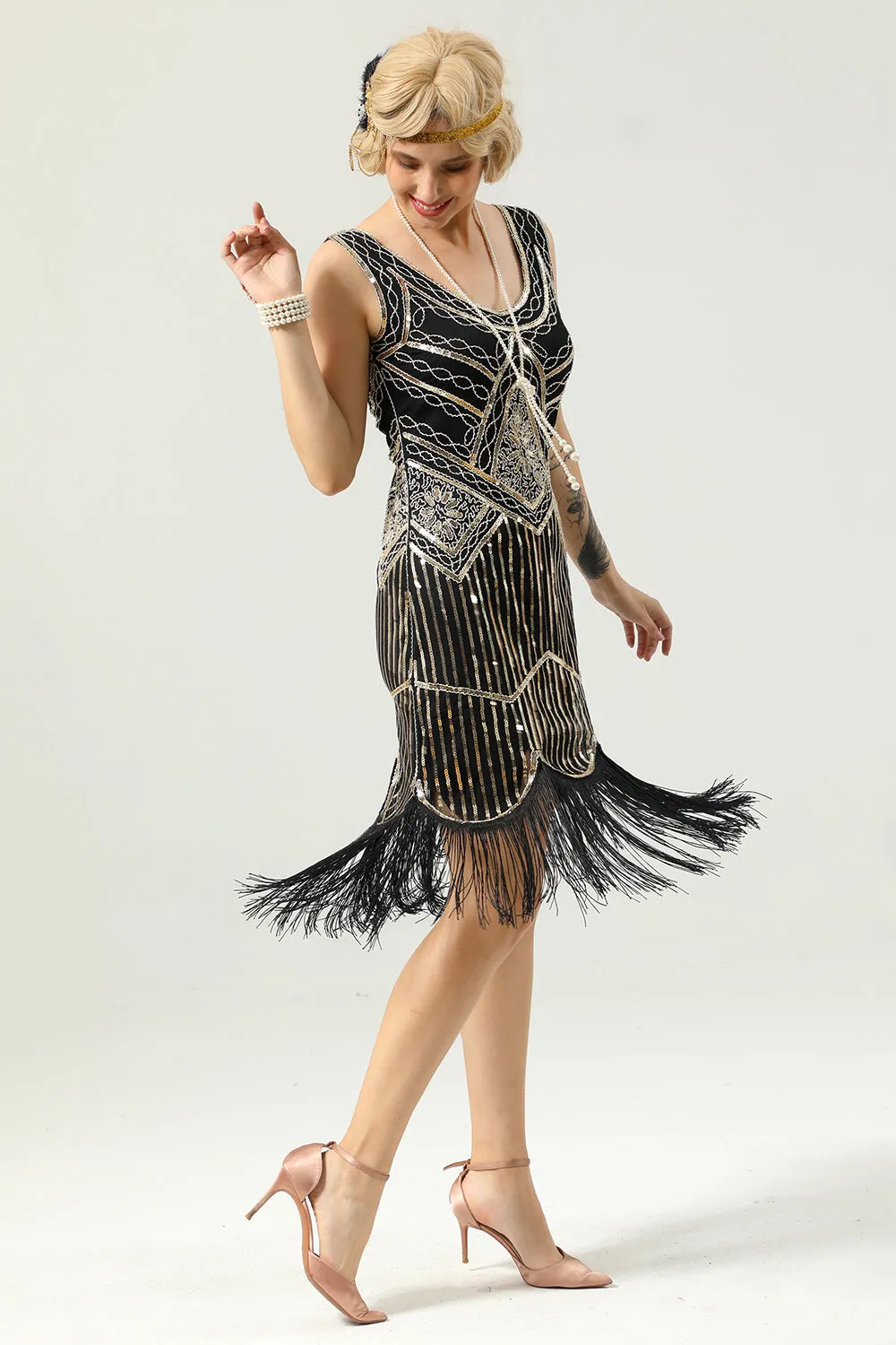 Black Deep V Neck Flapper 1920s Dress sold by Zapaka product image thumbnail 4