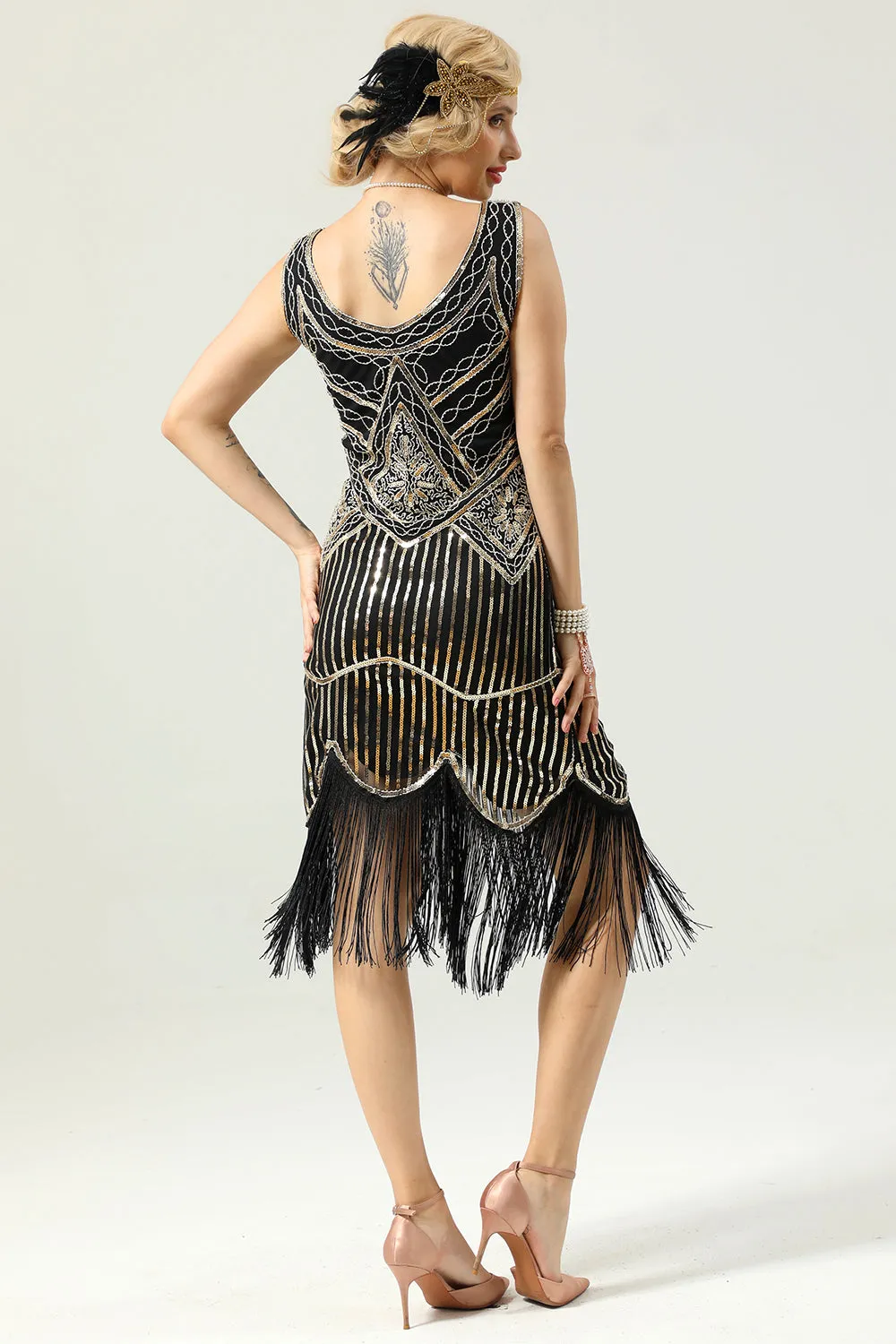 Black Deep V Neck Flapper 1920s Dress sold by Zapaka product image thumbnail 2