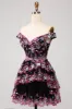 Sparkly Black Pink Corset Tiered Lace A-Line Short Homecoming Dress sold by Zapaka
