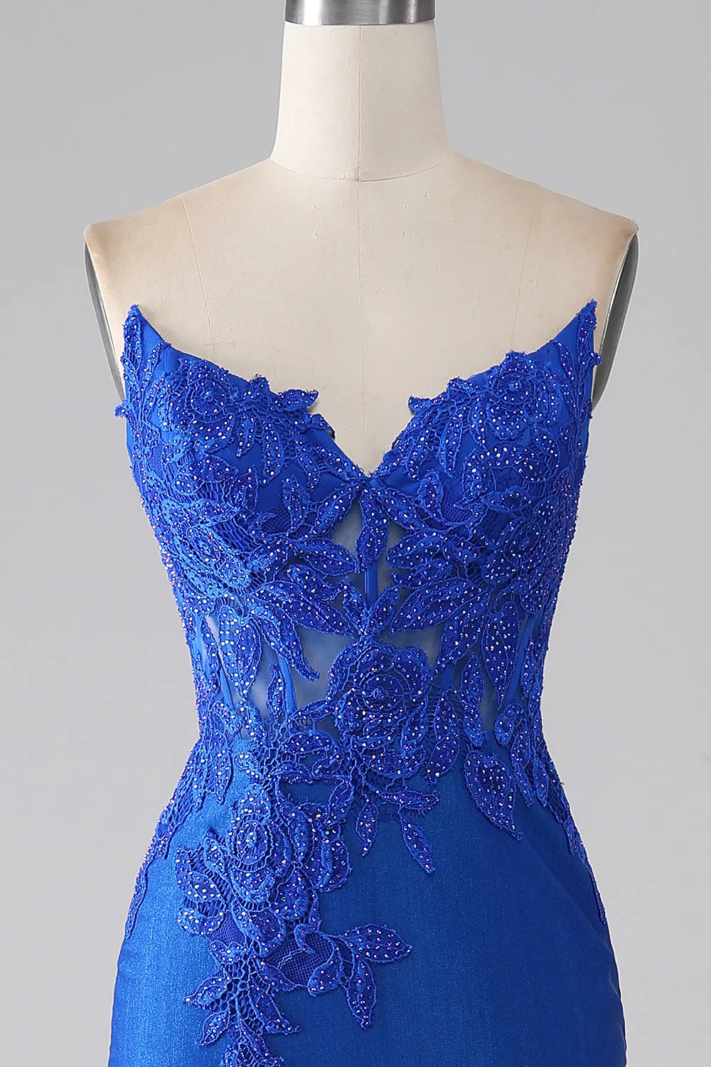 Royal Blue Mermaid Strapless Long Beaded Prom Dress With Appliques sold by Zapaka product image thumbnail 4