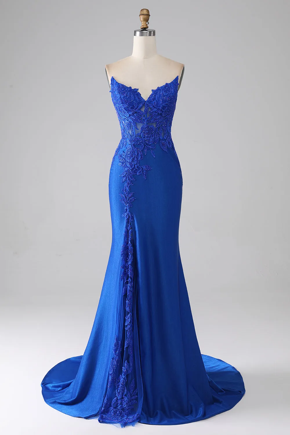 Royal Blue Mermaid Strapless Long Beaded Prom Dress With Appliques sold by Zapaka