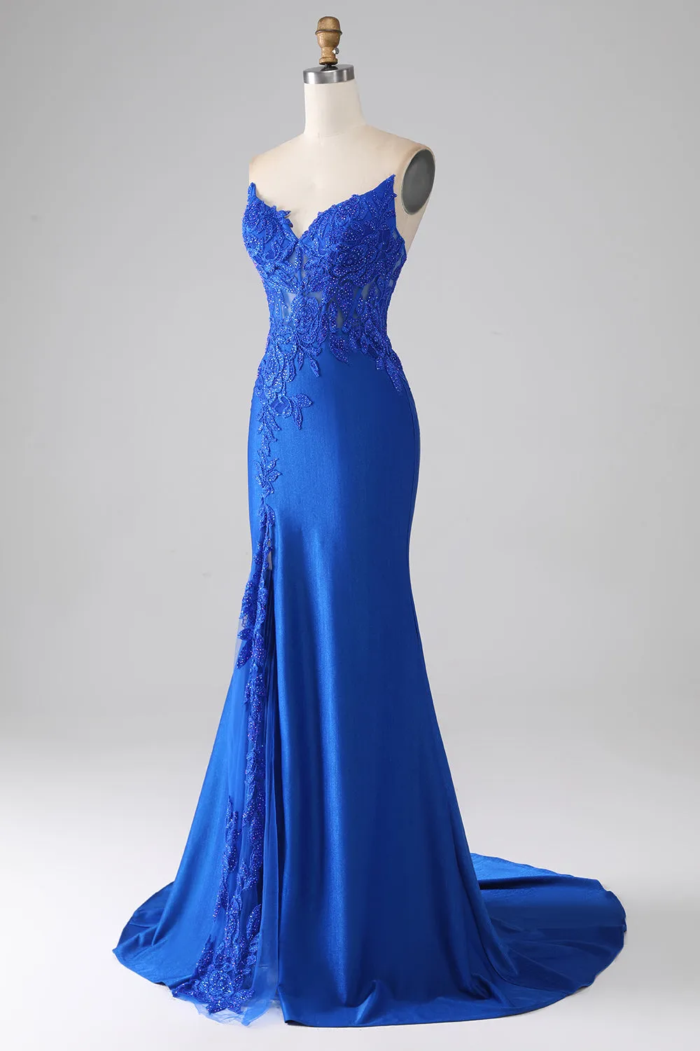 Royal Blue Mermaid Strapless Long Beaded Prom Dress With Appliques sold by Zapaka product image thumbnail 3