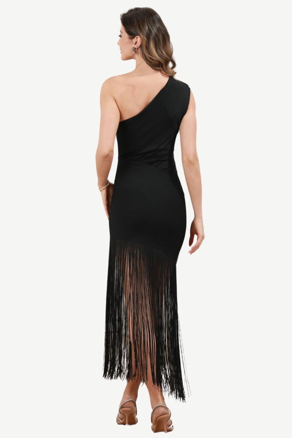 One Shoulder Black Formal Dress with Fringes sold by Zapaka product image thumbnail 2