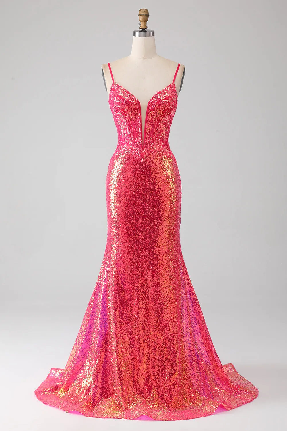 Sparkly Mermaid Fuchsia Prom Dress with Sequins sold by Zapaka