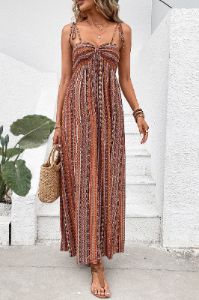 A Line Striped Spaghetti Straps Boho Summer Dress sold by Zapaka